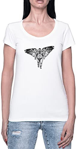 Wrestler Big Male with Wings Maglietta da Donna a Maniche Corte Casual Leggera Girocollo Bianca Women's Tshirt White Crew Neck XS