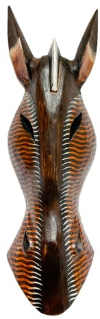 Zebra Zig Zag Mask Wooden Hand Carved Wall Hanging Art Fair Trade Hand Painted Jungle Animal African Safari Masks