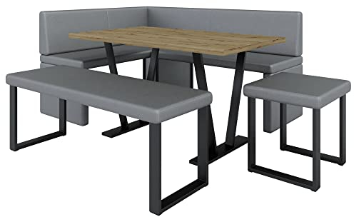 Eckbank Akiko Metal mit Tisch und Bänken - Eckbankgruppe für Ihrem Esszimmer, Küche modern, Sitzecke, Essecke. Perfekt für Küche, Büro und Rezeption. Solide Verarbeitung (Soft 29, 196x142 Links)