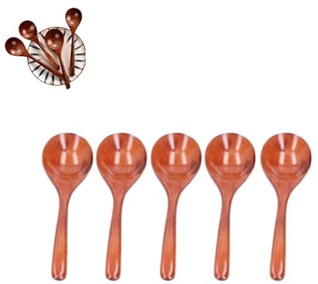 5Pcs Suppenlöffel, Holz Suppenlöffel Holzlöffel zum Essen asiatischer Suppenlöffel Japanische Art Ramen Nudel Suppenlöffel Suppenlöffel Rampen Getreidelöffel Camping Löffel für Zuhause (braun)