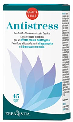 ERBA VITA Antistress integratore alimentare per il rilassamento e il benessere mentale a base di GABA e Tè verde ricco in Teanina - 45 Compresse