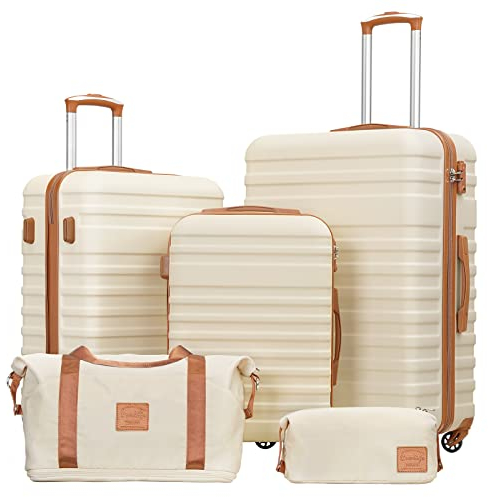 COOLIFE Koffer Trolley Koffer Reisekoffer von ABS Hartschalen Trolley 4 Rollen TSA-Schloss Der Koffer Enthält 1 Reisetasche und 1 Kulturbeutel
