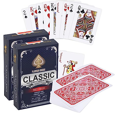 2X Kunststoff Spielkarten | Wasserdicht | Professionelle Qualität | Flexibel Und Robust | Bridge & Poker | Duo Pack Rot