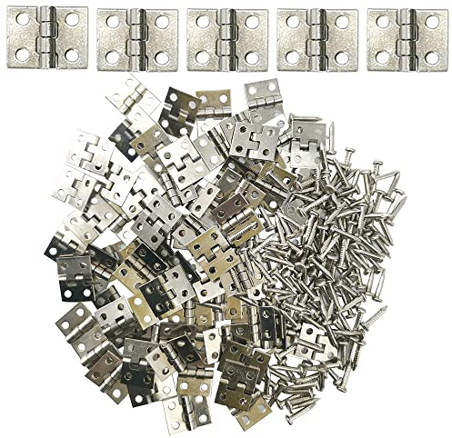 Ruidee Lot de 50 mini charnières miniatures en laiton pour meubles - Pour boîte à bijoux en bois, maison de poupée, boîte à outils (argenté)