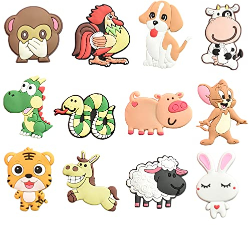 Pilikoll 12 Piezas Imanes de Nevera de Animale 3D de Dibujos Animale Imanes de Refrigerador Imanes de Nevera de Animales de Silicona para Refrigeradores, Pizarras Blancas, Cocinas y Oficinas