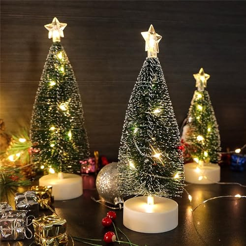 DRERIO 3 Stück Tisch Weihnachtsbaum mit Lichtern, Mini Weihnachtsbaum mit LED Lichterketten, Tannenbaum Künstlich Kleine Weihnachtsbaum Deko, Weihnachtsbaum für Tisch mit Beleuchtung, Deko (16.5cm)