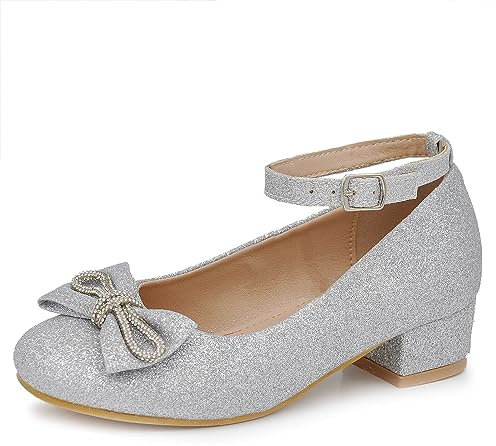 IF Scarpe Ballerine da Bambina Ragazza Glitter Fiocco Strass Pietri Cerimonia Gioiello W7008 Argento N.33