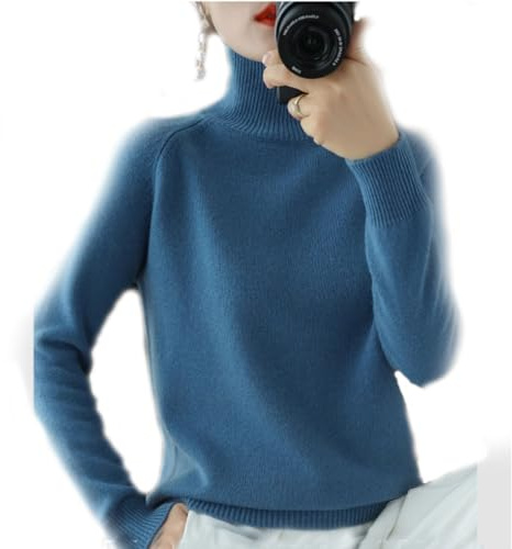 Maglione in Cashmere da Donna a Collo Alto, Casual, Lavorato a Maglia Con Colletto Rialzato, Maniche Lunghe per l'Autunno Inverno (L,Blau)