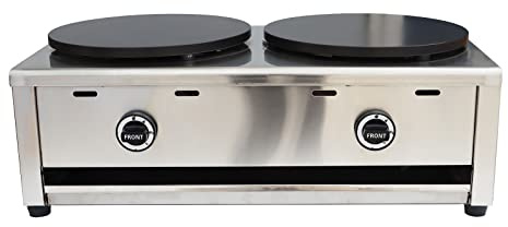 BREVELTION Commercial Double Burner Crepe Making Machine, LP Gas Nonstick Pancake Maker 15.74inch Griddle for Blintzes Tortilla Pancakes Eggs Bacon 2800PA
