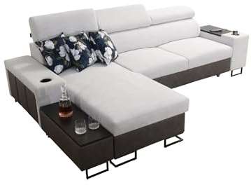 All4All Ecksofa Melani I Mini,Sofas mit bettfunktion, Möbel, Couch, Ecksofa, Modern, Schlafsofa mit ottomane,Sfaeck,Wohnlandschaft 26 (Links)