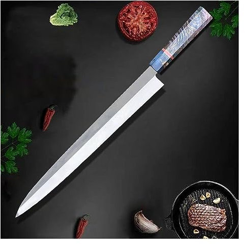 10/11/12 pulgadas Sashimi Lancet acero rebanar salmón jamón rebanar pescado cuchillo de cocina mango octogonal