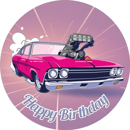 Tortenbild 20cm Happy Birthday Auto 1 - essbarer Tortenaufleger rund aus Premium-Dekor-Papier