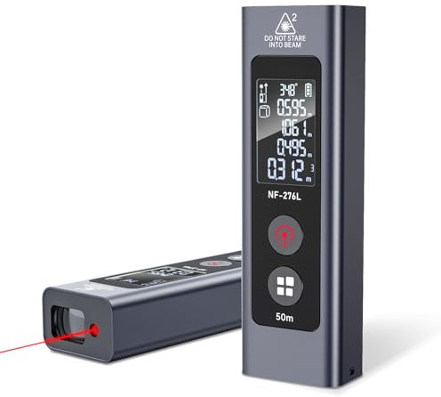 Laser Entfernungsmesser 50M, Digital Wasserwaage Distanzmessgerät mit Typ-C Wiederaufladba Einheitenumschaltung M/in/Ft LCD Hintergrundbeleuchtung 5 Zeilige von Pythagoras, Abstand, Fläche,Volumen