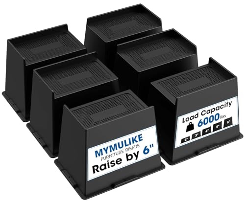 MYMULIKE Bed Risers L Shape Rectangle 2 inch 3 inch 4 inch 5 inch 6 inch (Black 6 Pack, 6 inch)