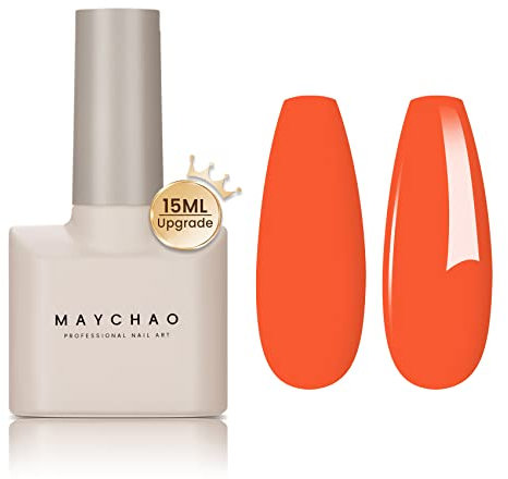 MAYCHAO 15ML Orange Gel Nail Polish, Carrot Gel Nail Polish, Soak Off UV LED Coral Nail Varnish Nail Art Starter Manicure Salon DIY at Home, 0.5 OZ