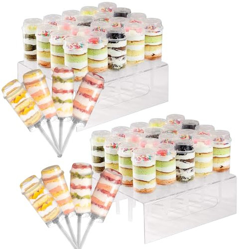 58 Pcs Push Cake Pop Containers Clear Plastic Acrylic Display Stand Set Includes 2 Pcs 20 Hole Cake Pop Holder and 56 Push Pop Containers Shooter Cups with Lids for Birthday Weddings