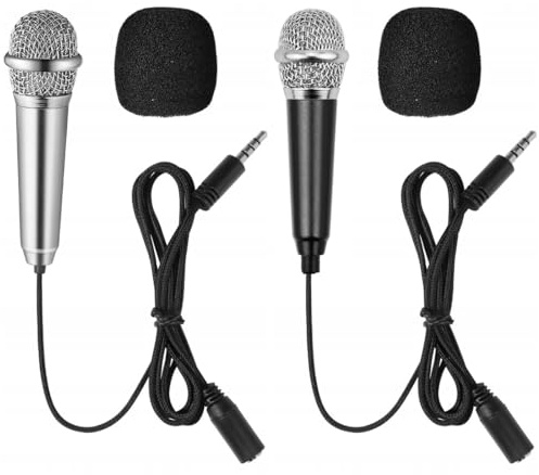 Kleines Karaoke Mikrofon für Telefon mit 1,3-mm-Universalkabel,2 Stück Mini Karaoke Mikrofon,Kabelgebundenes Mikrofon aus Metall,Tragbares Gesangsmikrofon Kondensatormikrofon für Laptop Notebook