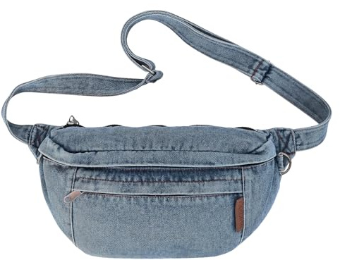 Extolove Grand Sac Banane en Jean pour Femme avec Sangle réglable, Bleu Ciel, Large