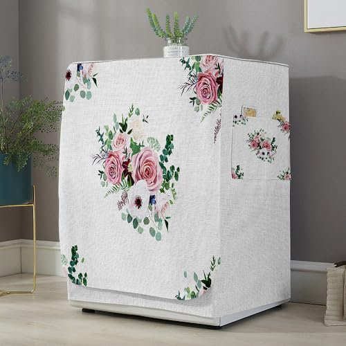 Highdi 3D Housse de Protection pour Machine à Laver, Chargement Frontal Housse La Poussière avec Ouverture Frontale pour Linge Domestique (Capacité S 6~7.5KG,Feuilles d'eucalyptus)