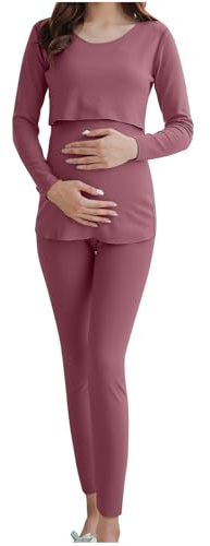 Umstandspyjama für Damen, Baumwolle, Still-Pyjama, Set, Gürtel, Brustpolster, verstellbarer Kordelzug, Pyjama, langärmelig, Rundhalsausschnitt, Tops, locker, eng, weites Bein, Hose, Stillen