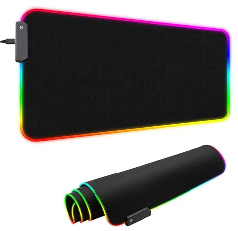 ASHATA Extra Großes RGB Gaming Mauspad, Erweitertes Weiches LED Mauspad, rutschfeste Gummiunterseite, Computertastatur Mauspad Matte, 14 Lichtmodi, 800 X 300 Mm
