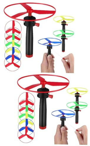 VICASKY 2 Ensembles De Câbles en Plastique Soucoupe Volante Ovni pour Enfants Tirant des Jouets De Jeu Lanceur De Soucoupe À Disque Volant Jouet De Libellule Volante Dépliant Jouet