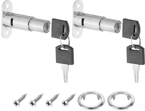 PATIKIL Push Plunger Lock, 2 Pack 40mm(1-7/4inch) Cylinder Length 3/4 Cylinder Diameter Zinc Alloy Chrome Finish Desk Drawer Lock Keyed Alike for File Cabinet Wardrobe Sliding Door