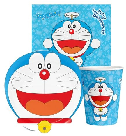 kit complanno per 16 bambini Doraemon gatto manga giapponese festa partuy bambino piatti bicchieri stoviglie casa