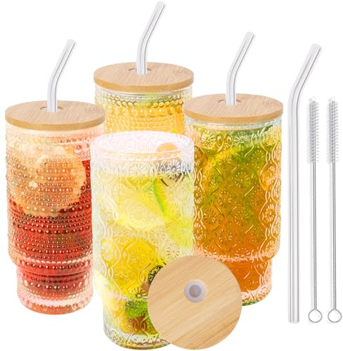 BELICOO Cocktail Gläser 4er Set, 320ml/11oz Trinkgläser mit Glasschlauch, Eiskaffee Gläser mit Glasschlauch, Wassergläser, Longdrinkgläser für Familie, Party, Camping, Bar
