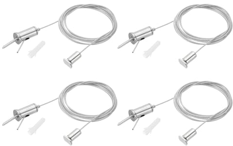 PATIKIL Ceiling Hanging Wire Cable Kit, 2m/6.6ft 4 Set Adjustable Light Suspend Cable Kit Panel Hanging Rope Clamp Oval Nail for Pendant Light Fitting Aquarium Lights, Style 1