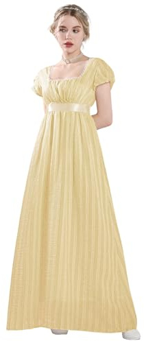 CR ROLECOS Vestidos de mujer Regency con bufanda victoriana de manga acampanada, vestido de corte imperio con cintura alta, Amarillo, M