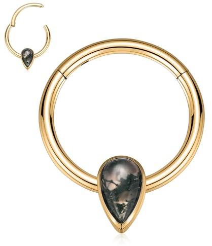 hengkaixuan Knorpelohrring Helix Piercing Daith Ohrring Chirurgenstahl Septumschmuck 16G Septumring Gold Nasenring Scharnier Segment Clicker Ring Conch Tragus Rook Piercing Schmuck 8 mm mit Achat