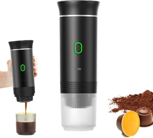 Tragbare Espressomaschine, 4-6 Minuten selbstheizend, 3 in 1 tragbarer Kaffeebereiter, große 50 Kapseln, Laden, kleine Zeiten für EINEN