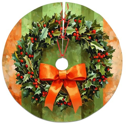 Gonna per albero di Natale con agrifoglio, in tessuto verde festivo, decorazione per le vacanze invernali, decorazione per la casa per interni ed esterni, 121 cm