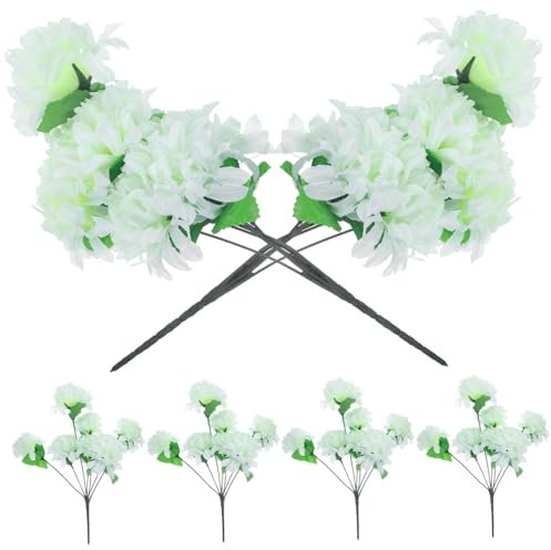 QUMIIRITY Künstliche Chrysanthemen Grabdeko Langlebig Realistisch Aus Stabilem Für Friedhof Grabgestaltung Cremeweiß