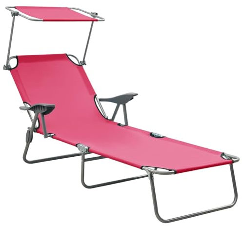 Xichuzi Sonnenliege mit Sonnenschutz Stahl Rosa, Gartenliege, Liegestuhl, Sonnenstuhl, Sonneninsel Outdoor, Liegen, Gartenmöbel, Bäderliege, Relaxliege - 310337