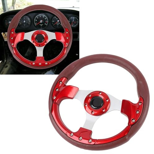 13,6-Zoll-Autorennen-Lenkrad, Flaches Driften, 6 Schrauben, Autosport-Lenkrad, Pu-Leder und Aluminiumspeichen, Universal-Rennlenkrad (Rot)