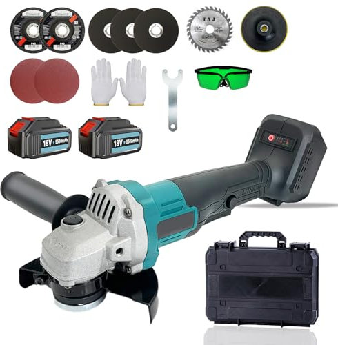 Akku Winkelschleifer, Winkelschleifer mit 2 18v 5500mAh Akkus, 9000RPM Power Trennschleifer, 125mm Metallschleifer Trennschleifer zum Schleifen, Trennen, Schleifen, Polieren, inkl. Anti-Vibrations-Gri