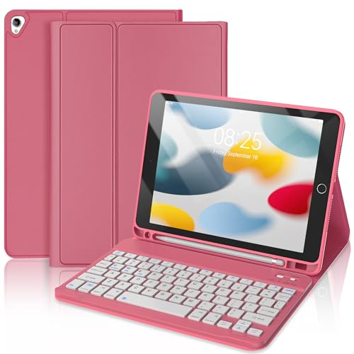 D DINGRICH Funda para iPad de 9ª generación con teclado de 10.2 pulgadas, teclado inalámbrico desmontable magnético, funda delgada con soporte para lápices para iPad de 8ª generación, 7ª generación