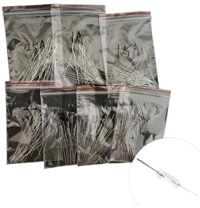 DAISHUJIE sicherungen 7 Arten * 20 Stück = 140 Stück/Lot 3 x 10 mm, 250 V, axial, schnelle Glassicherung mit Anschlusskabel-Mix-Set, 0,5 A, 1 A, 1,5 A, 2 A, 3 A, 4 A, 5 A, 3 x 10 mm