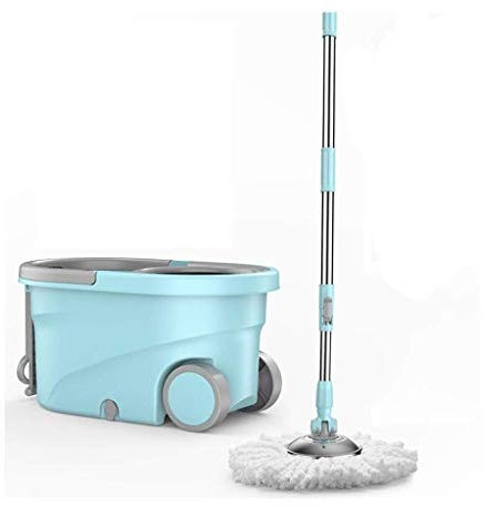 Msuiiixcccc Mocio Rotante, mocio Rotante, Secchio per mocio a Mani libere a Doppia unit脿 con mocio per annegamento Automatico Panno Pigro mocio Piatto (Colore: Grigio) (Blu)
