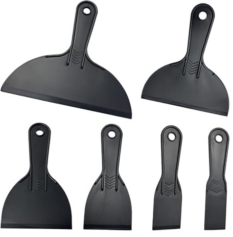 QQdou Plastic Scraper, 6 Pack Flexible Paint Putty Scrapers Tools Set, Filler Tool Non Scratch, for Spackling, Patching, Decals, Baking, Wallpaper, Remover Sticker, Car Painting Scrapers (Black)