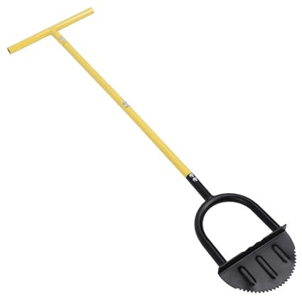 96cm / 37.8in Saw Tooth r Lawn Tool, Half Moon Lawn r with T Grip, Sidewalk Grass Long Handled Step r, Carbon Steel Manual Trimming Shovel for Garden Sidewalk Flower Be