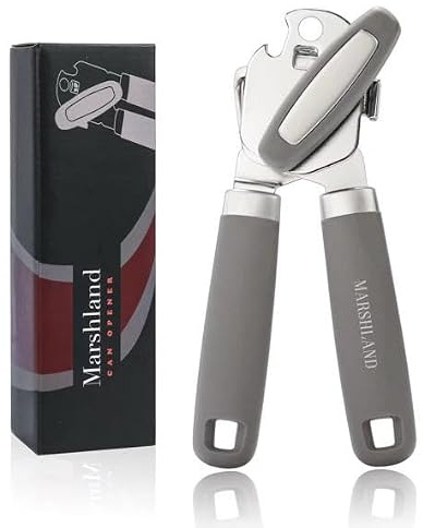 Marshland Tin Opener UK - Stainless Steel Soft Handled Manual-Magnetic Heavy Duty Can Opener that Works for Arthritis Hands – Grey