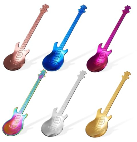Cabilock 6stücke Gitarrenform Löffel Esslöffel Kaffeelöffel Metalllöffel Mit Langem Griff Dessertlöffel Haushaltslöffel Aus
