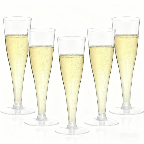 Torchero 100 Pack Clear Champagne Flutes Plastic Wine Glasses Disposable, 4.5 Oz Transparent Mimosa Glasses for 2026 Women's Day Wedding Birthday Party Supplies, Bulk Toasting Cocktail Cups