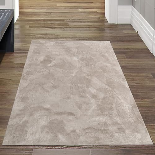 Teppich-Traum Kurzflor Teppich Modern Hasenfell-Optik Beige 80x150 cm | Samtig weich und pflegeleicht, rutschhemmend, robust, langlebig, saugrobotergeeignet, OEKO-TEX geprüft, Wohn- & Schlafzimmer