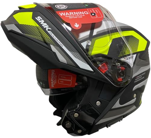 SMK Gullwing Venture Amarillo Mate, Casco de Moto Modular Abatible PJ para Hombre y Mujer, con Visera Interior Ahumada, Interior Desmontable, 22.06 (M)