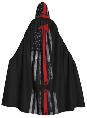 Capa con capucha para Halloween, diseño de hacha de bombero, diseño de bandera de línea roja, para fiesta, carnaval, exposición de cómics, bailes de máscaras, unisex para adultos