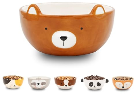Winkee Müslischale Kinder Bär kleine Keramik Schüssel | Süße Bowl im Tierdesign für Müsli, Snacks und Desserts, originelle Schale für Kinder und Tierliebhaber